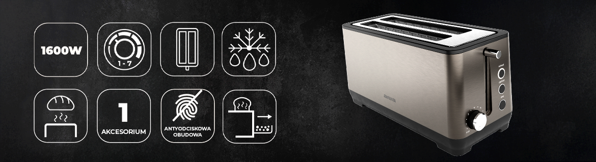 Zbliżenie na toster AIWA ABT-1600 – panel sterowania