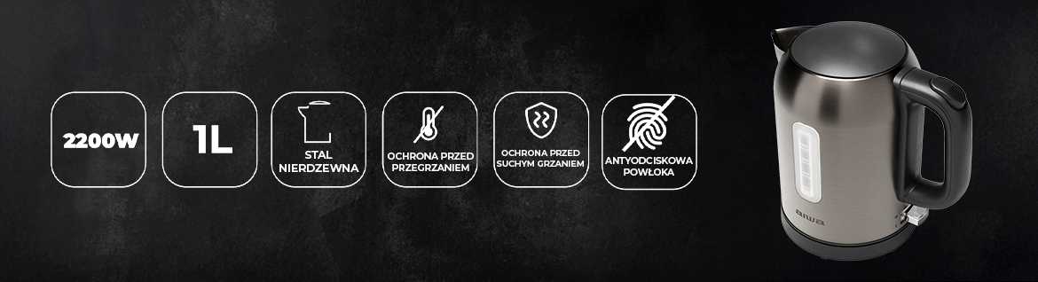 Czajnik AIWA AKT-1000 RYUJIN – widok z góry i przyciski