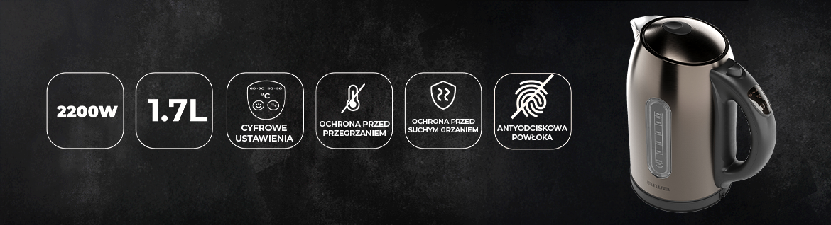 Czajnik AIWA AKT-3000D – widok z przodu i detale