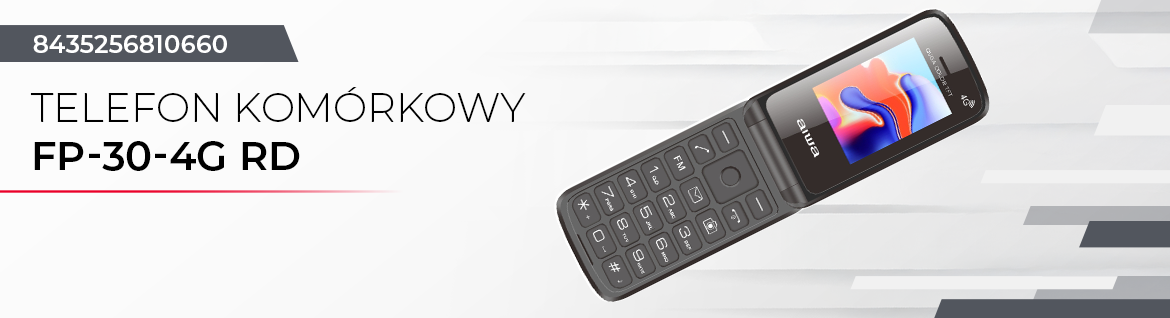 Telefon AIWA FP-30-4G w kolorze czerwonym – rozłożony przód urządzenia