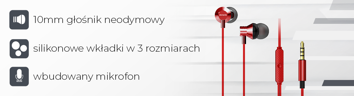 AIWA słuchawki dokanałowe ESTM-50RD przewodowe czerwone 8435256897173