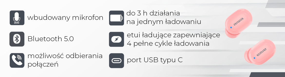 AIWA słuchawki bezprzewodowe EBTW-150PK różowe 8435256897463