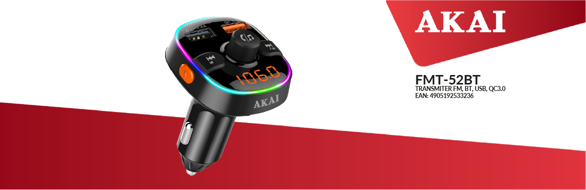 AKAI FMT-52BT – transmiter FM Bluetooth z USB i MicroSD, EAN: 4905192533236