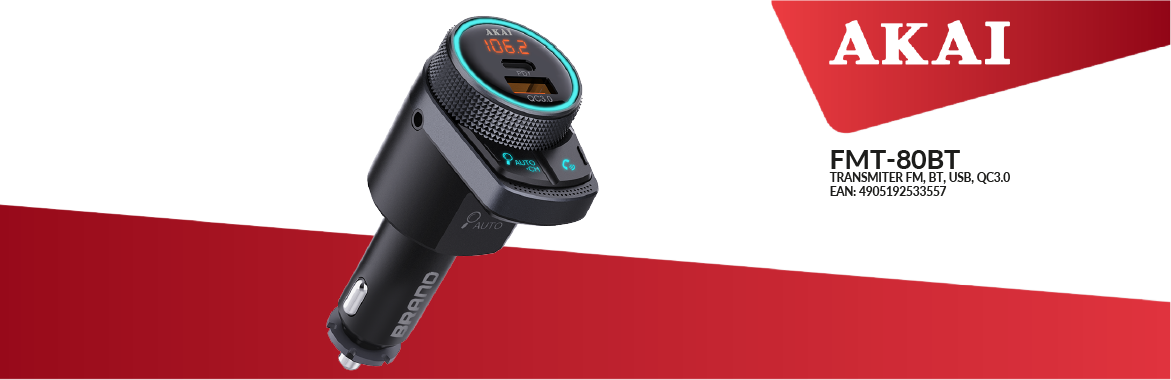 AKAI FMT-80BT – transmiter FM z Bluetooth 5.1 i QC3.0, EAN: 4905192533557