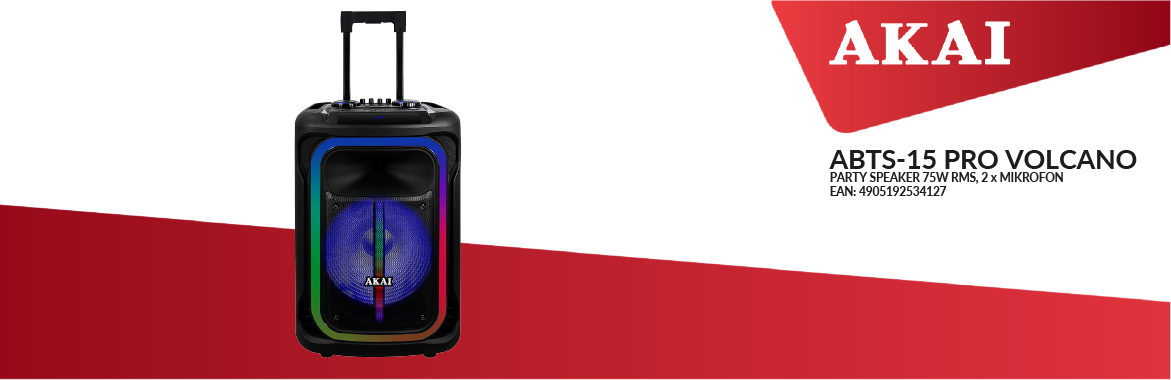 AKAI ABTS-15 PRO VOLCANO – głośnik imprezowy z wózkiem, EAN: 4905192534127