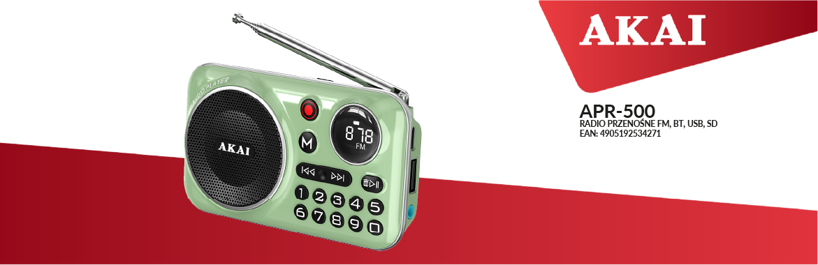 AKAI APR-500 – przenośne radio zielone, EAN: 4905192534271
