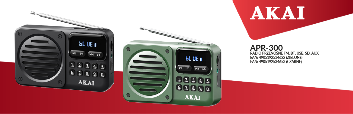 AKAI APR-300 – przenośne radio czarne, EAN: 4905192534653
