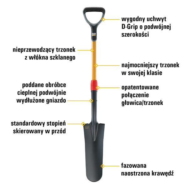 Szpadel do drenażu CAT K-Series D-Handle Drain Spade - wąski i długi