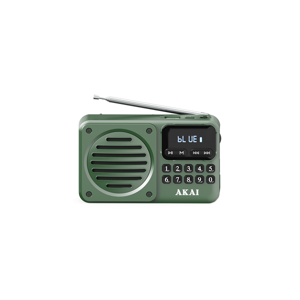 Radio przenośne AKAI APR-300 zielone, 2,5W RMS, FM, Bluetooth, USB/SD, AUX,