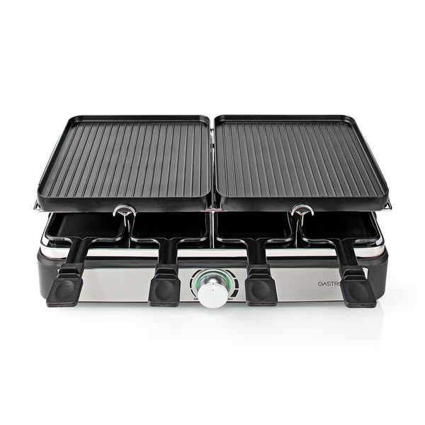 Gastronoma Grill raclette dla 8 osób 1400 W, płyta kamienna, odwracane płyty, 8 patelenek