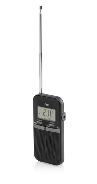 Przenośne radio JVC RA-E411B czarne ultralekkie 80g Tuner AM/FM