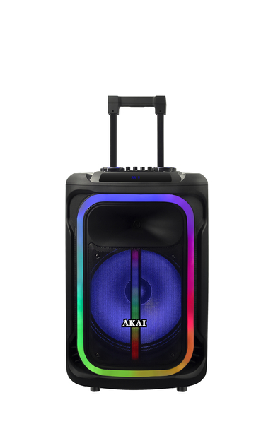 Party Speaker AKAI ABTS-15 PRO VOLCANO, 75W RMS, 800W PMPO, TWS, 2 mikrofony, kółka