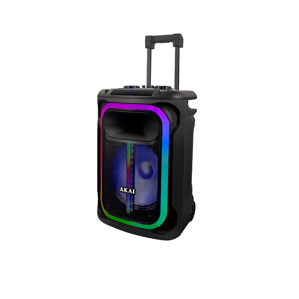 Party Speaker AKAI ABTS-15 PRO VOLCANO, 75W RMS, 800W PMPO, TWS, 2 mikrofony, kółka