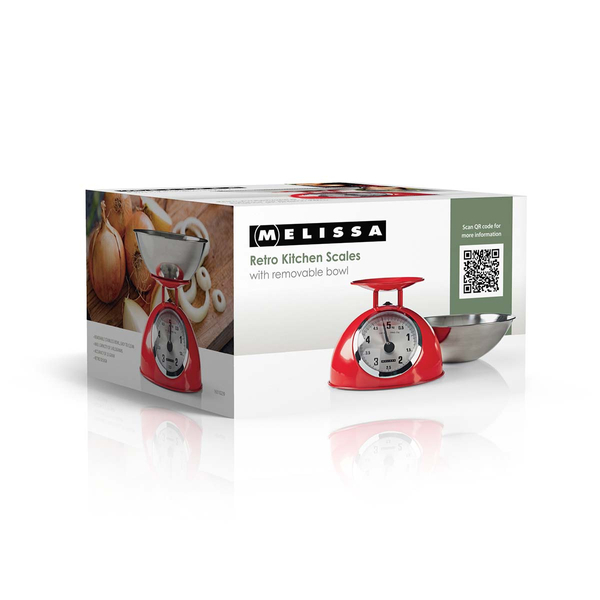 MELISSA Waga kuchenna retro, analogowa, miska stal nierdzewna, 5 kg, czerwona, 16310239