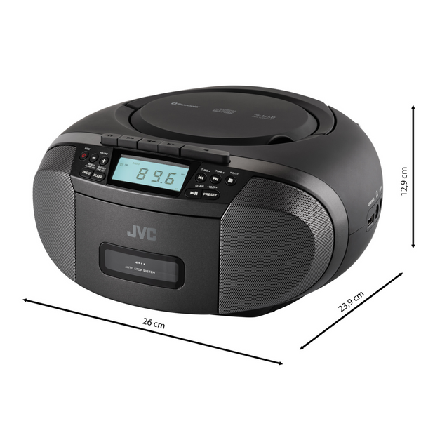 Boombox JVC RC-E444B CD/USB, kaseta, Bluetooth, radio FM