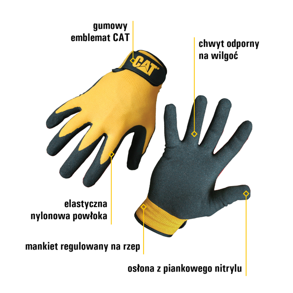 CAT rękawice YLW Nylon Nitrile Coated Palm l