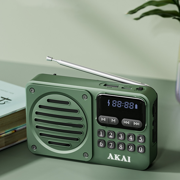 Radio przenośne AKAI APR-300 zielone, 2,5W RMS, FM, Bluetooth, USB/SD, AUX,