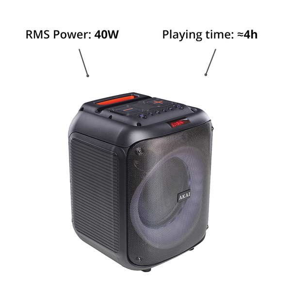 Party Speaker AKAI ABTS-V30, 40W RMS, 400W PMPO, Bluetooth 5.0, FM, AUX, bateria 3600 mAh