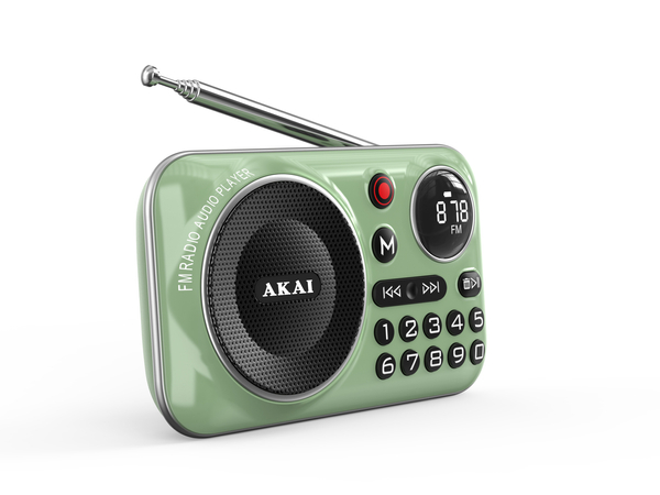 Radio przenośne AKAI APR-500 zielone, 2,5W RMS, FM, Bluetooth, USB/SD, mikrofon, nagrywanie