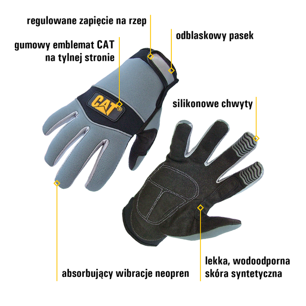 Rękawice robocze skórzane z neoprenem CAT odblask rozmiar M