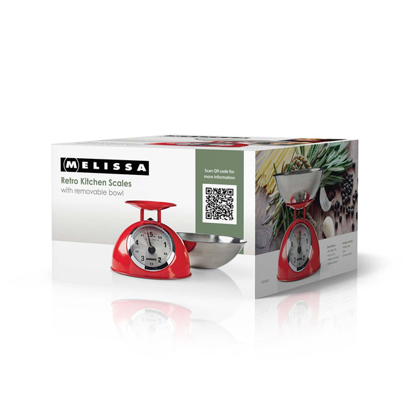 MELISSA Waga kuchenna retro, analogowa, miska stal nierdzewna, 5 kg, czerwona, 16310239