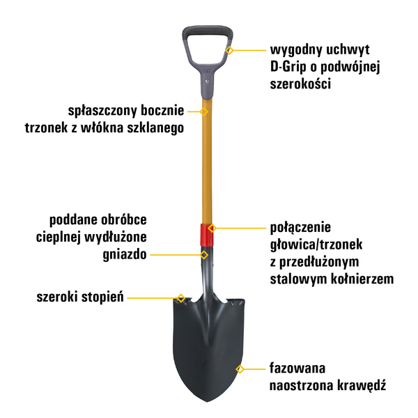 Szpadel z ostrą łyżką CAT J-Series D-Handle Round Point