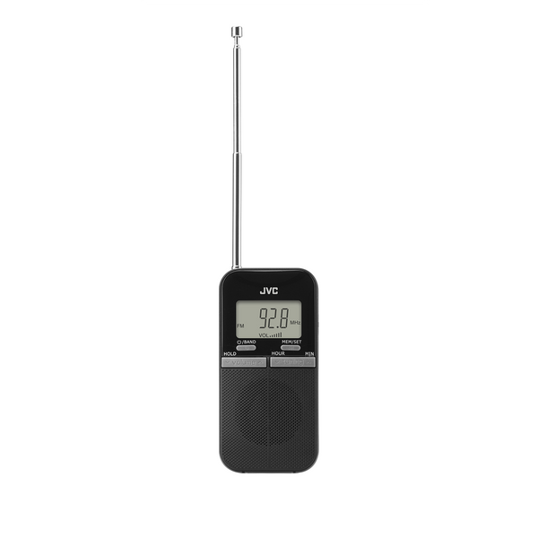 Przenośne radio JVC RA-E411B czarne ultralekkie 80g Tuner AM/FM