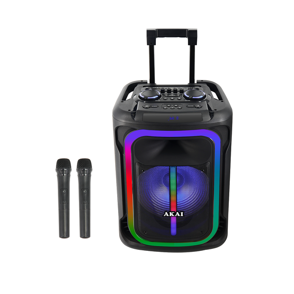 Party Speaker AKAI ABTS-15 PRO VOLCANO, 75W RMS, 800W PMPO, TWS, 2 mikrofony, kółka