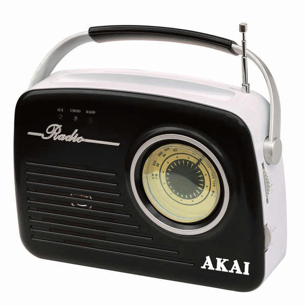 Radio przenośne AKAI APR-11B, 1,5W RMS, FM/AM, USB, SD, AUX, gniazdo słuchawkowe, DC/bateria