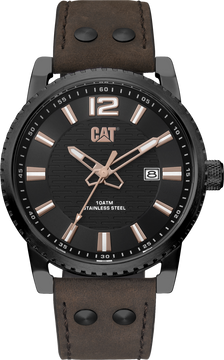 Zegarek stalowy CAT Utility 3H date - skórzany pasek